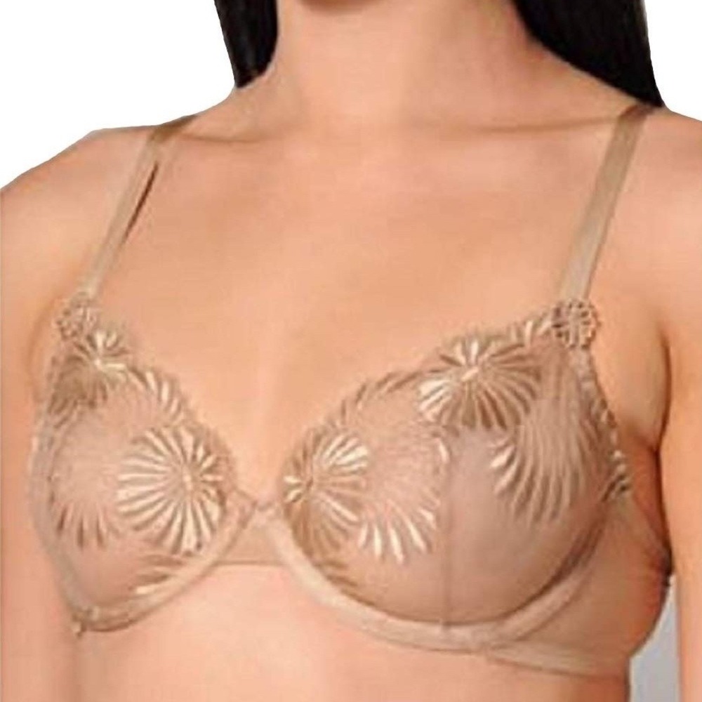 Wacoal | Luxe Rare Beauty Underwire Bra Tan Embroidered Mesh Size 34C